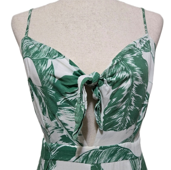 INA Tropical Print Jumpsuit Green Palm Leaf Tie Front Wide Leg Size Medium - Picture 3 of 16